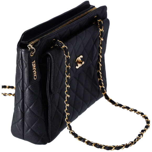 Chanel Classic Front Pocket Small Chain Shoulder Tote Quilted Caviar Leather - Picture 7 of 11